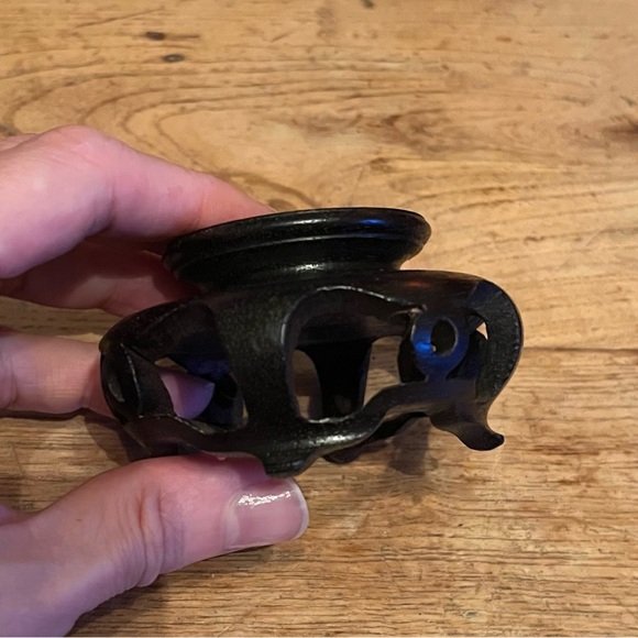 Antique Hand Painted Blue White China Sake Cup Japan With Wooden Stand VGUC - Picture 6 of 6